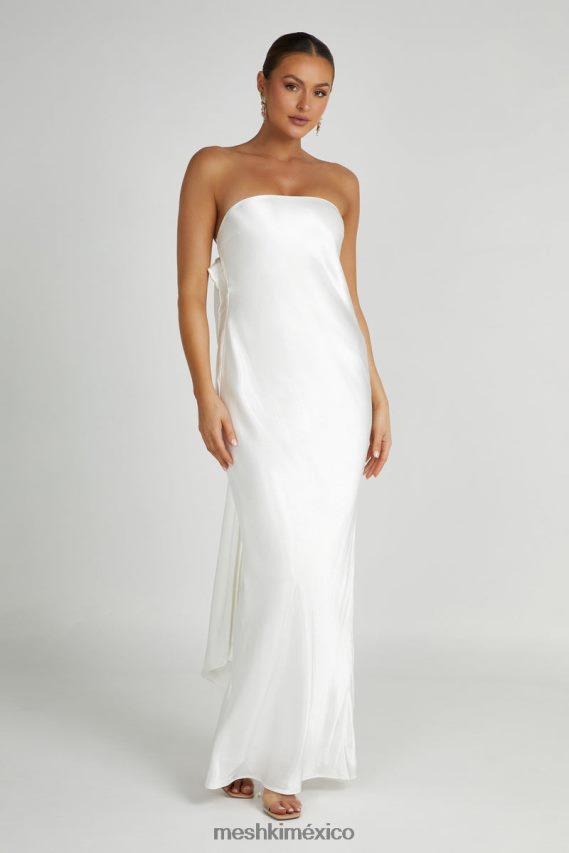 Meshki vestido largo de satén con lazo en la espalda rochelle blanco ropa H48F8H195