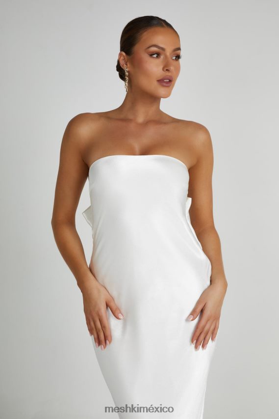 Meshki vestido largo de satén con lazo en la espalda rochelle blanco ropa H48F8H195