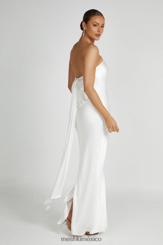 Meshki vestido largo de satén con lazo en la espalda rochelle blanco ropa H48F8H195