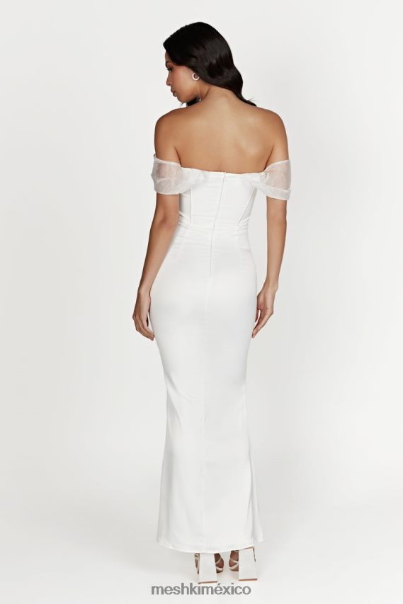 Meshki vestido largo de satén de organza con hombros descubiertos everly blanco ropa H48F8H506
