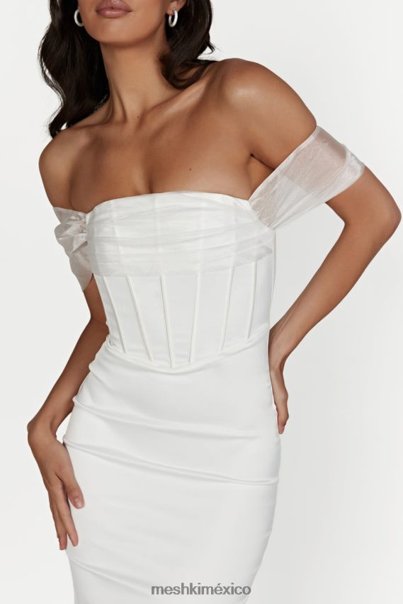 Meshki vestido largo de satén de organza con hombros descubiertos everly blanco ropa H48F8H506