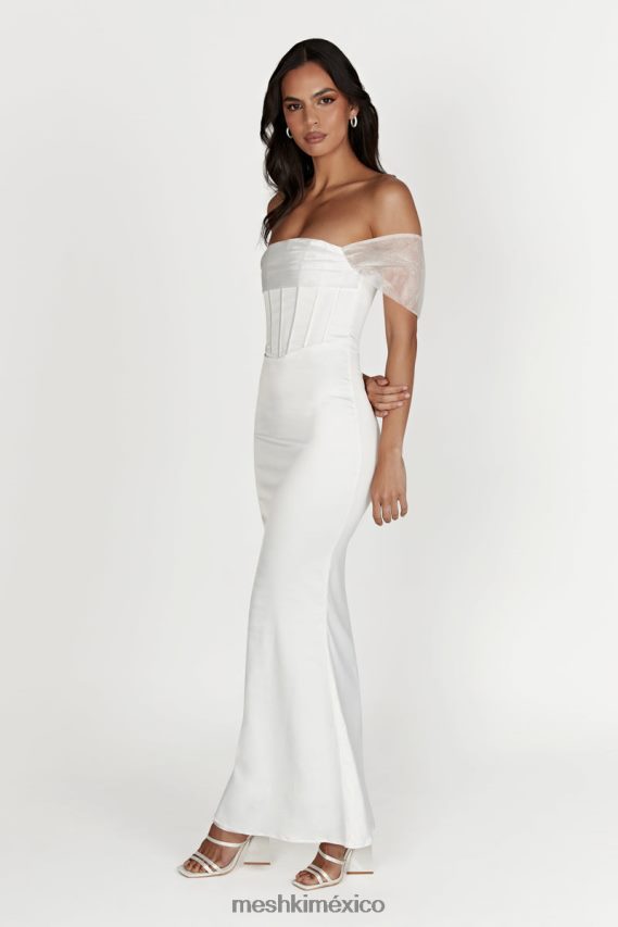 Meshki vestido largo de satén de organza con hombros descubiertos everly blanco ropa H48F8H506