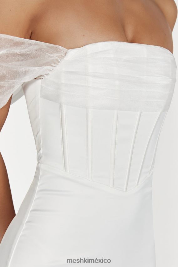 Meshki vestido largo de satén de organza con hombros descubiertos everly blanco ropa H48F8H506
