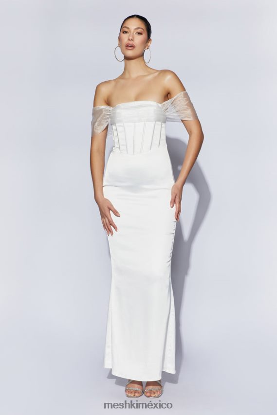Meshki vestido largo de satén de organza con hombros descubiertos everly blanco ropa H48F8H506