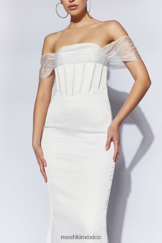 Meshki vestido largo de satén de organza con hombros descubiertos everly blanco ropa H48F8H506