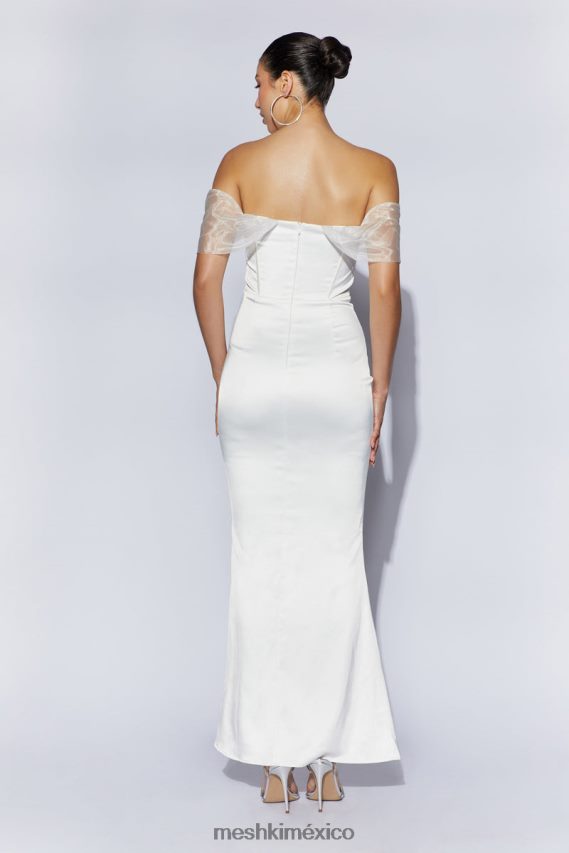 Meshki vestido largo de satén de organza con hombros descubiertos everly blanco ropa H48F8H506