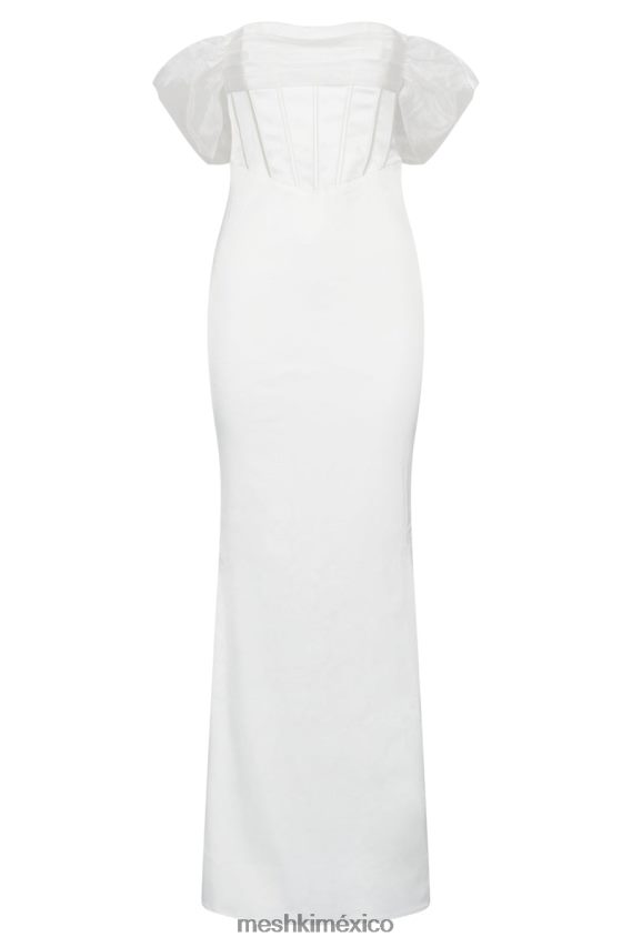 Meshki vestido largo de satén de organza con hombros descubiertos everly blanco ropa H48F8H506