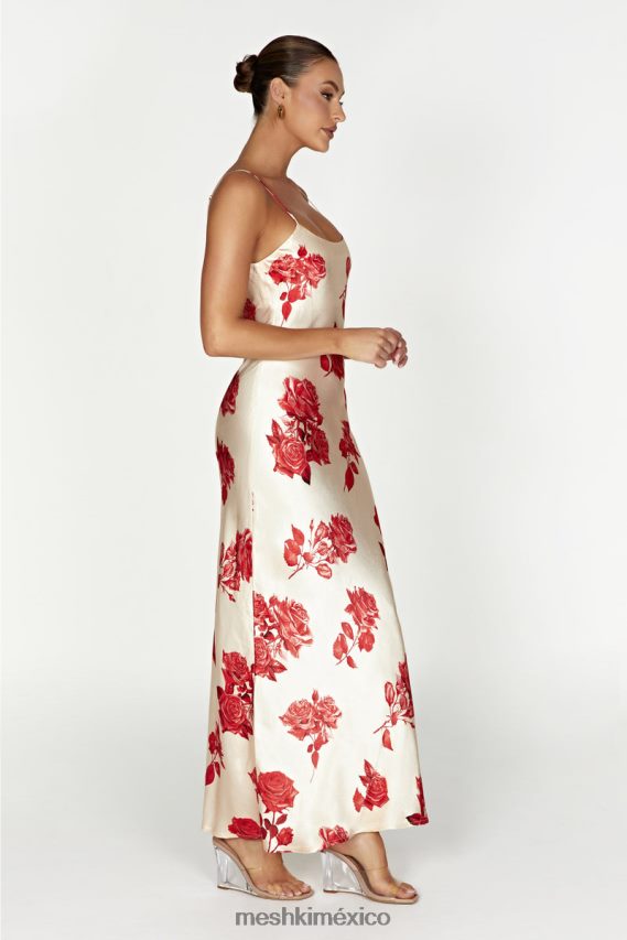 Meshki vestido largo de satén rosalie estampado de rosas ropa H48F8H217