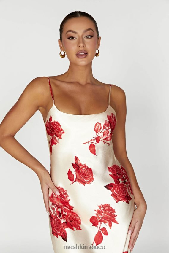 Meshki vestido largo de satén rosalie estampado de rosas ropa H48F8H217