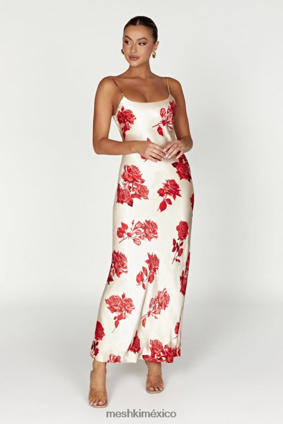 Meshki vestido largo de satén rosalie estampado de rosas ropa H48F8H217