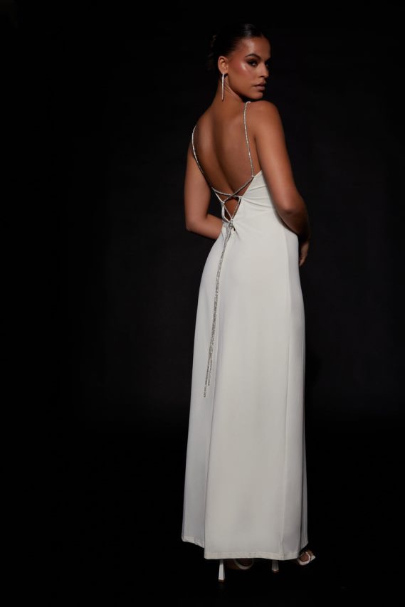 Meshki vestido largo dionne con diseño cruzado y strass hueso ropa H48F8H550