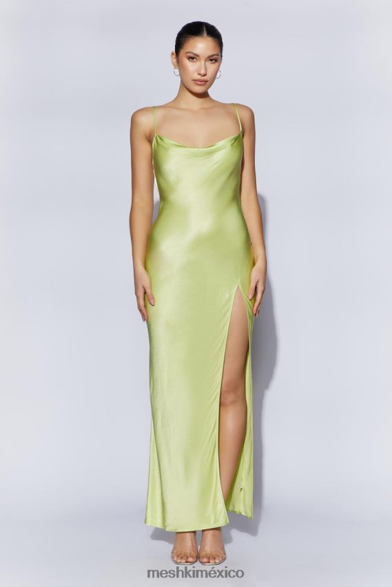 Meshki vestido largo jade con cuello vuelto y espalda descubierta verde pistacho ropa H48F8H314
