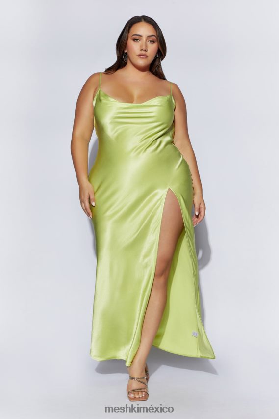 Meshki vestido largo jade con cuello vuelto y espalda descubierta verde pistacho ropa H48F8H314