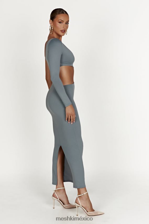 Meshki vestido largo joyce de nailon reciclado con aberturas carbón ligero ropa H48F8H309