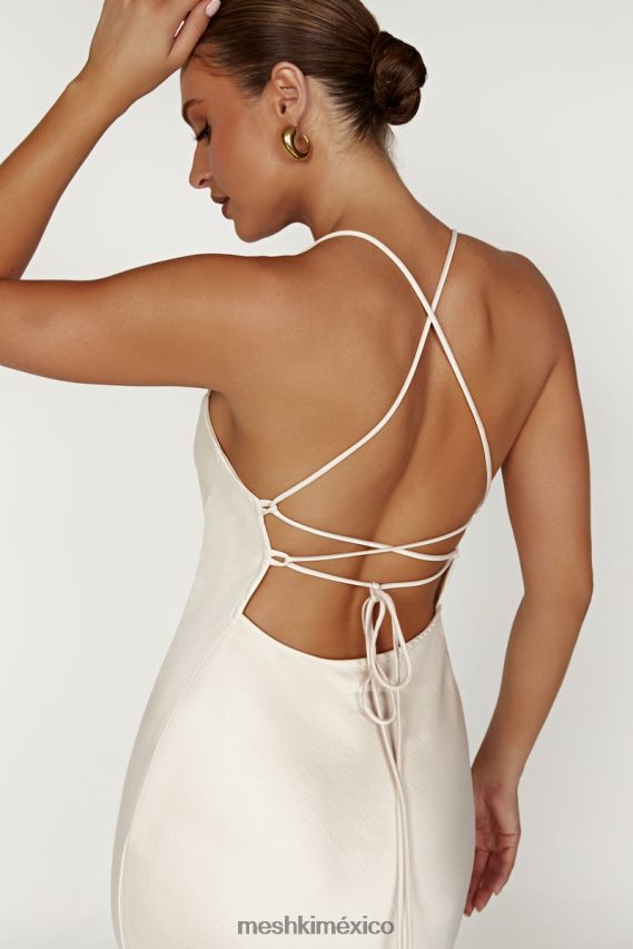 Meshki vestido largo lencero con cuello recto sydney crema ropa H48F8H177