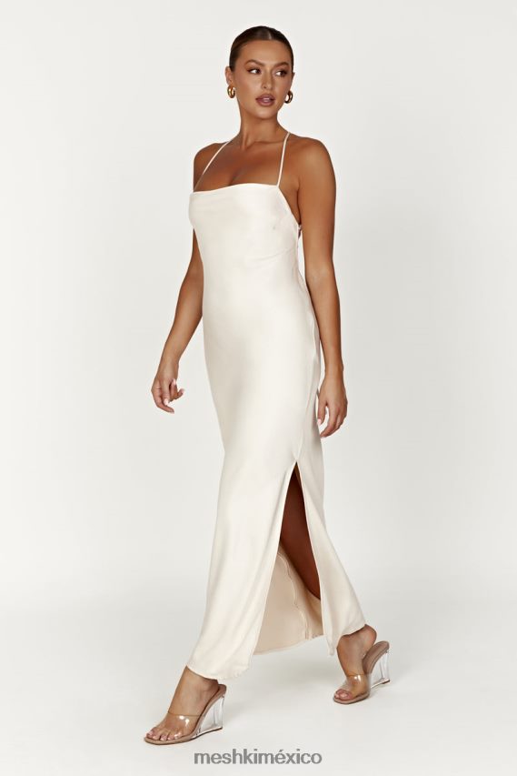 Meshki vestido largo lencero con cuello recto sydney crema ropa H48F8H177
