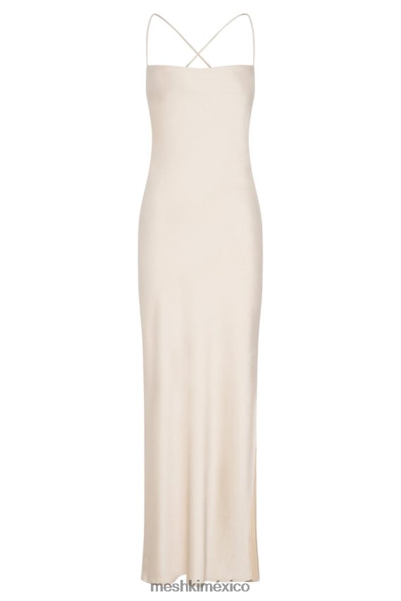Meshki vestido largo lencero con cuello recto sydney crema ropa H48F8H177