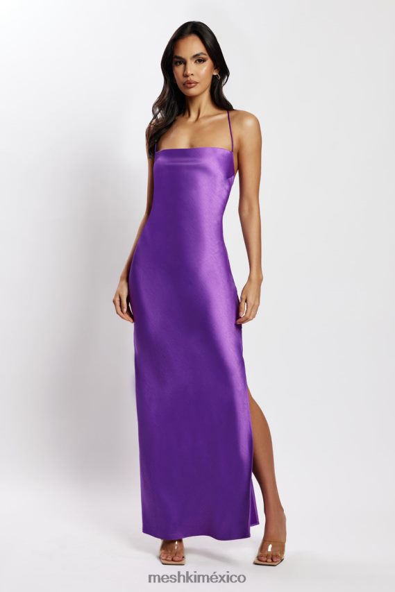 Meshki vestido largo lencero con cuello recto sydney púrpura ropa H48F8H445