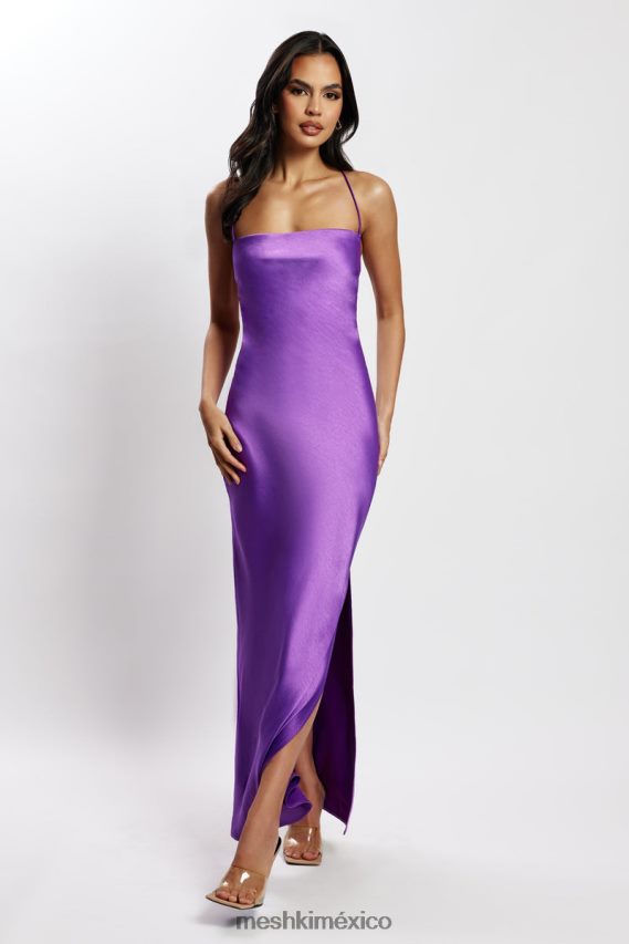 Meshki vestido largo lencero con cuello recto sydney púrpura ropa H48F8H445