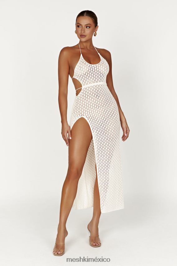 Meshki vestido largo malia de crochet con aberturas crema ropa H48F8H698