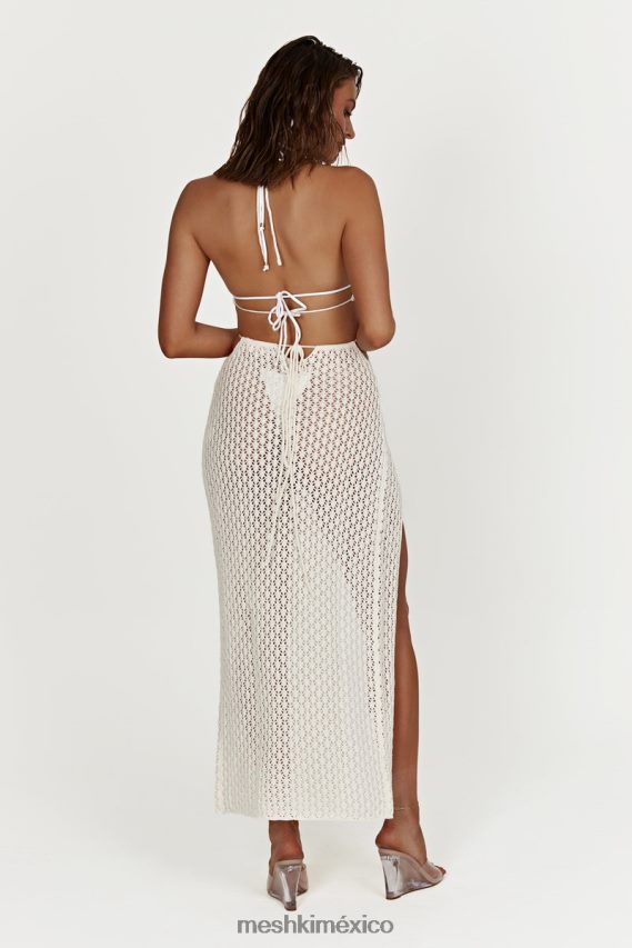 Meshki vestido largo malia de crochet con aberturas crema ropa H48F8H698