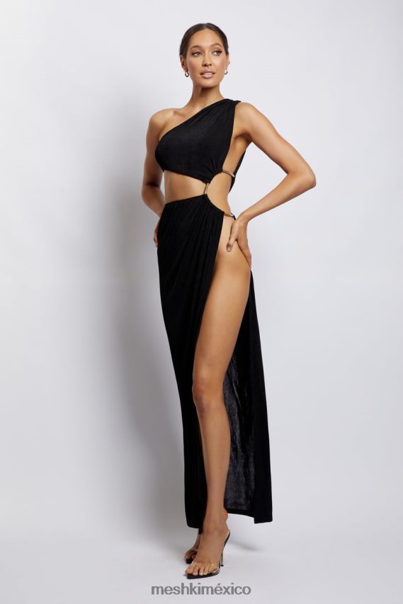 Meshki vestido largo paige con abertura lateral fruncida negro ropa H48F8H284