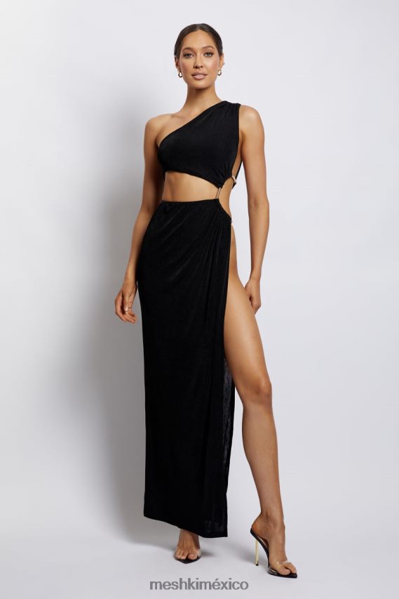 Meshki vestido largo paige con abertura lateral fruncida negro ropa H48F8H284