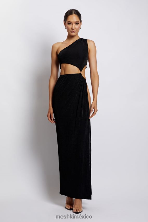 Meshki vestido largo paige con abertura lateral fruncida negro ropa H48F8H284
