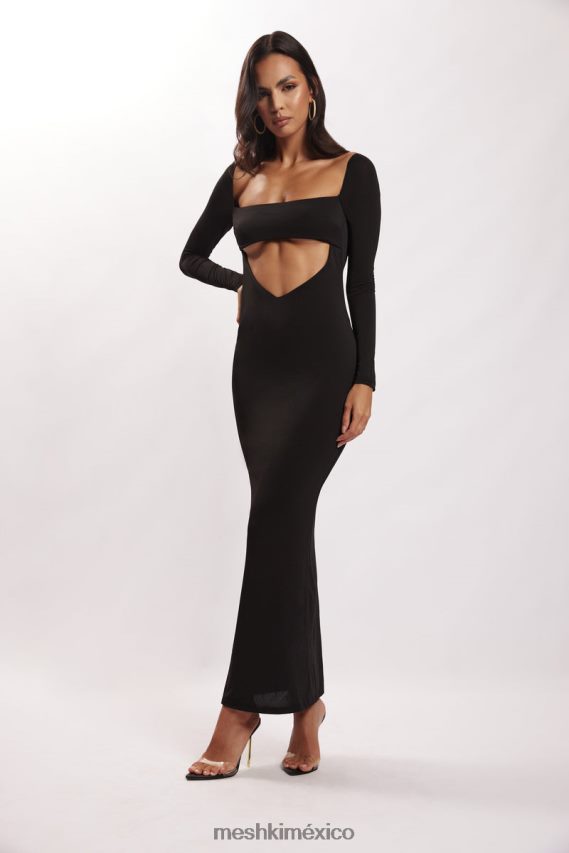 Meshki vestido largo palabra de honor con aberturas Ashleigh negro ropa H48F8H695