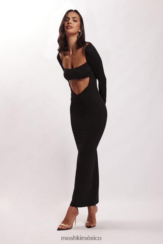 Meshki vestido largo palabra de honor con aberturas Ashleigh negro ropa H48F8H695