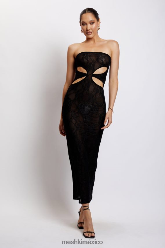 Meshki vestido largo palabra de honor con aberturas krista negro ropa H48F8H722