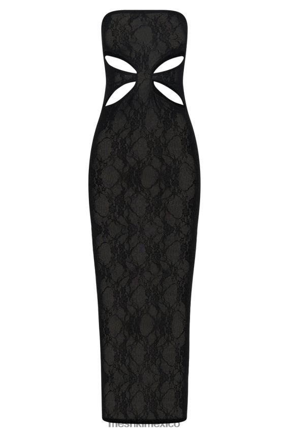 Meshki vestido largo palabra de honor con aberturas krista negro ropa H48F8H722