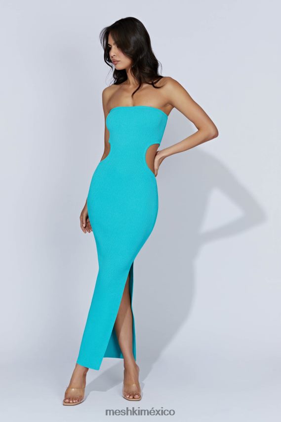 Meshki vestido largo palabra de honor de punto kori aguamarina ropa H48F8H675