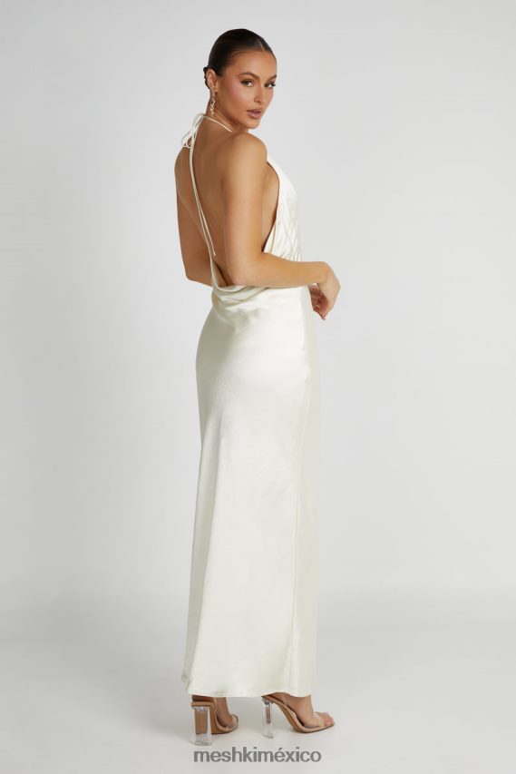 Meshki vestido largo sammy de satén con cuello halter Marfil ropa H48F8H159