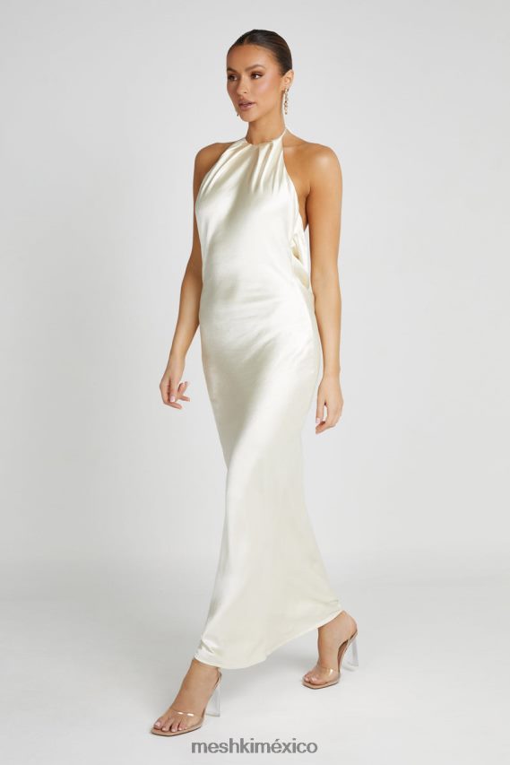 Meshki vestido largo sammy de satén con cuello halter Marfil ropa H48F8H159