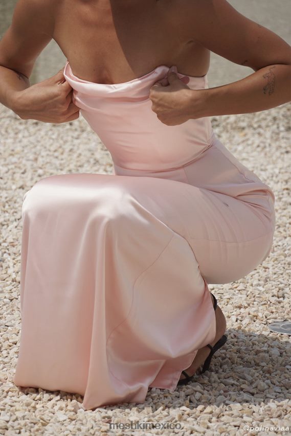 Meshki vestido largo sin tirantes alanis rosa de cristal ropa H48F8H318