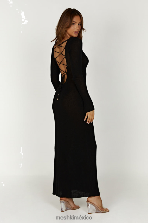 Meshki vestido largo talia de punto con espalda abierta negro ropa H48F8H276