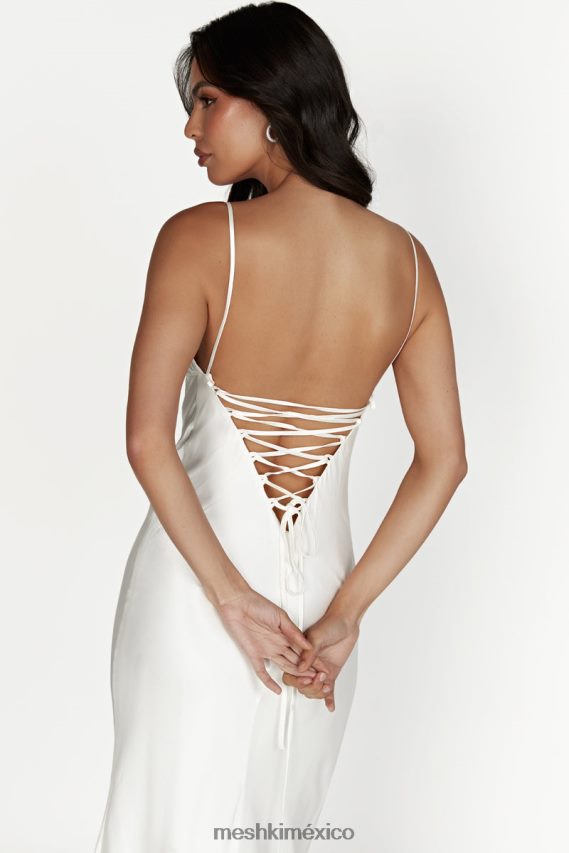 Meshki vestido lencero largo con lazo en la espalda cora blanco ropa H48F8H711