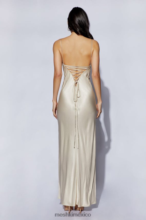 Meshki vestido lencero largo con lazo en la espalda cora champán ropa H48F8H661