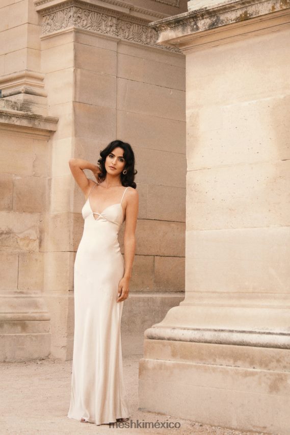 Meshki vestido lencero largo con lazo en la espalda cora champán ropa H48F8H661
