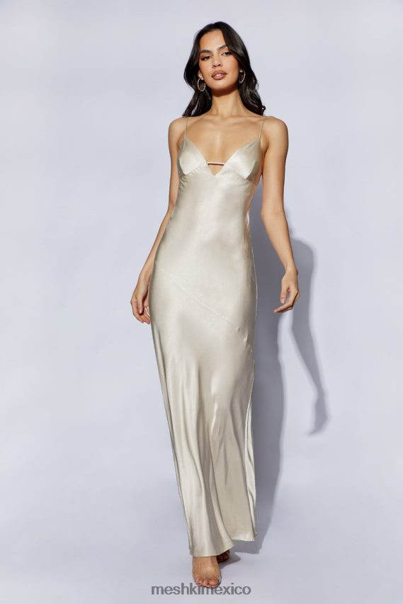 Meshki vestido lencero largo con lazo en la espalda cora champán ropa H48F8H661