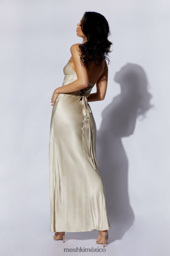 Meshki vestido lencero largo con lazo en la espalda cora champán ropa H48F8H661