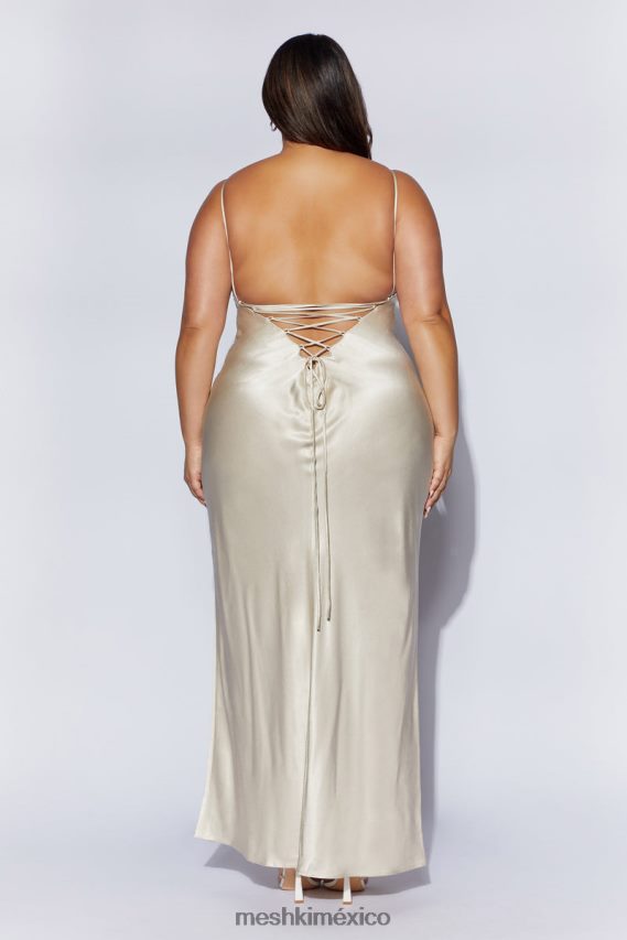 Meshki vestido lencero largo con lazo en la espalda cora champán ropa H48F8H661