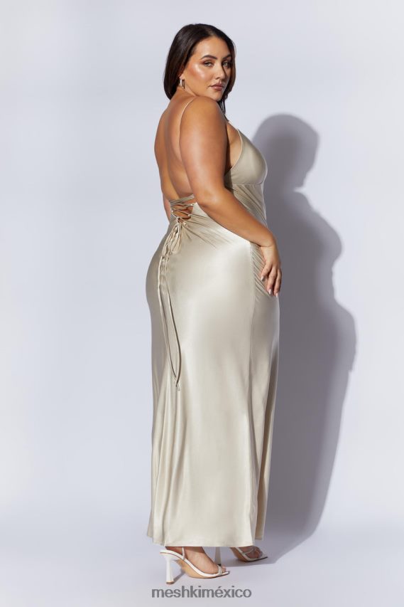 Meshki vestido lencero largo con lazo en la espalda cora champán ropa H48F8H661