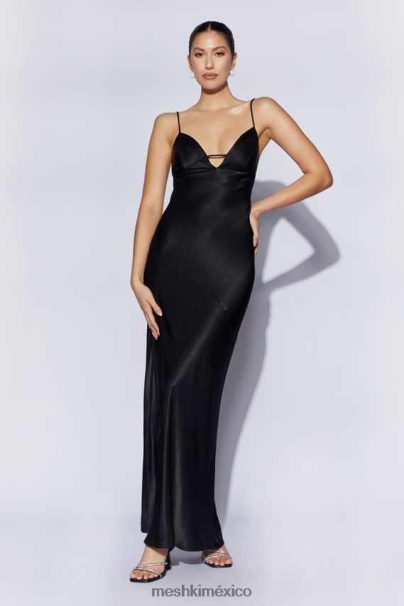 Meshki vestido lencero largo con lazo en la espalda cora negro ropa H48F8H709
