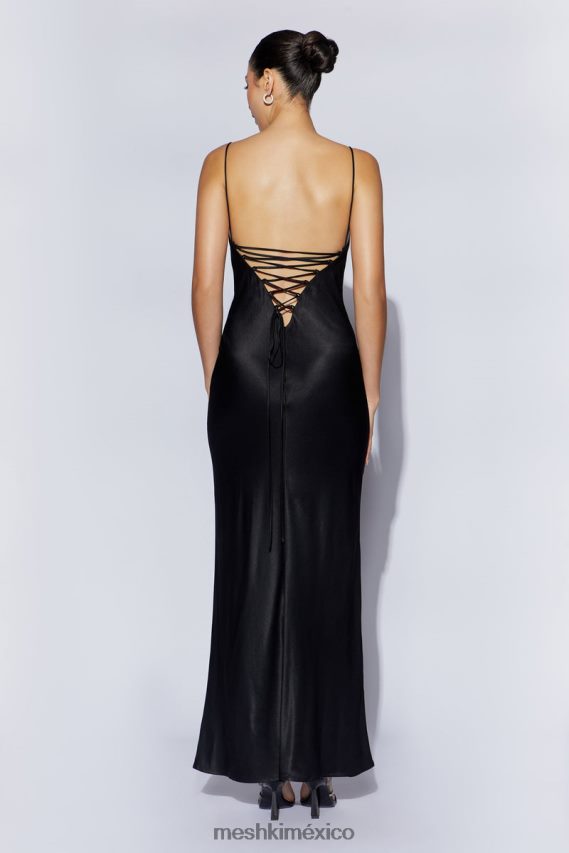 Meshki vestido lencero largo con lazo en la espalda cora negro ropa H48F8H709