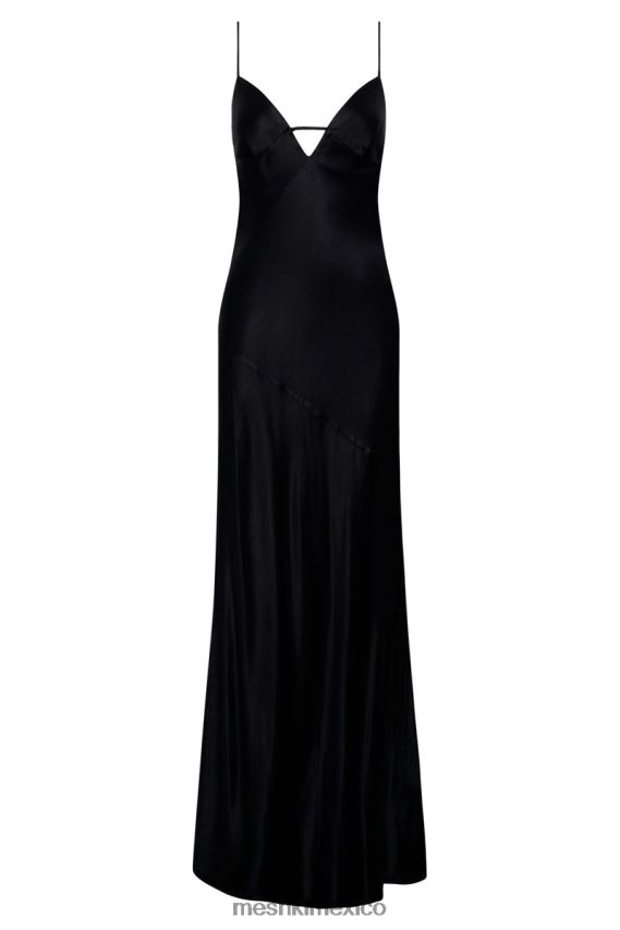Meshki vestido lencero largo con lazo en la espalda cora negro ropa H48F8H709