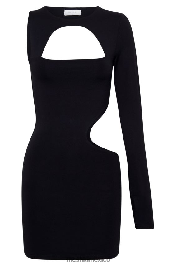 Meshki Vestido corto asimétrico con abertura Kat negro ropa H48F8H717