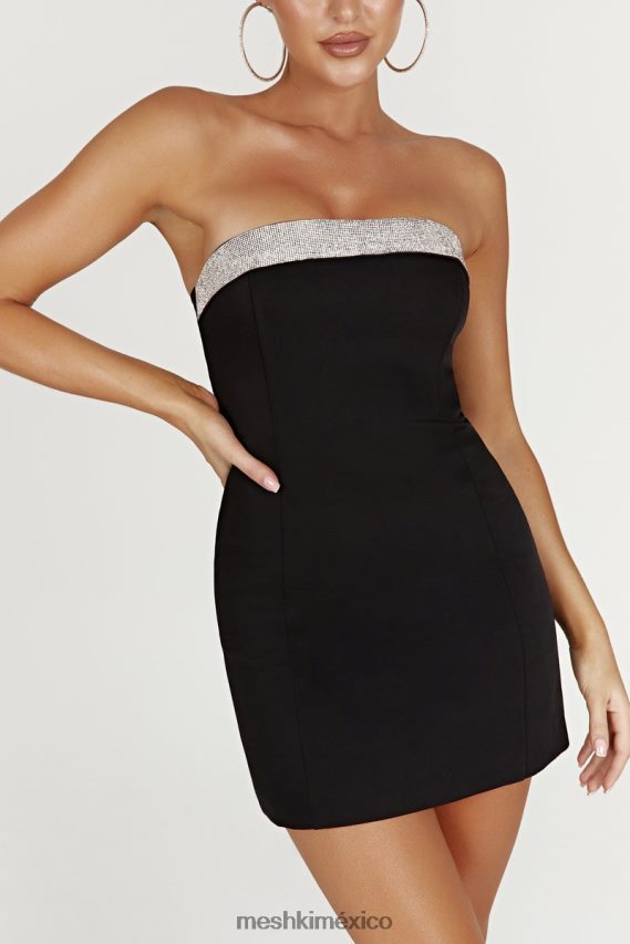Meshki Vestido corto con strass en contraste Kiya negro ropa H48F8H329