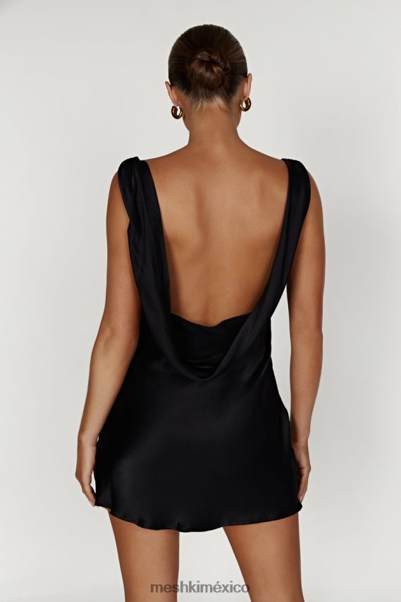 Meshki Vestido corto de satén con espalda descubierta Nadia negro ropa H48F8H406
